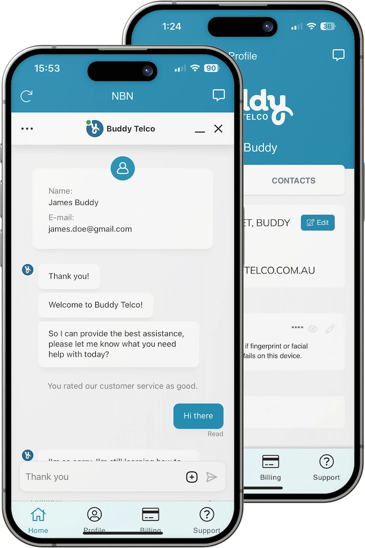 Screenshot of the chat window in the Buddy Telco app
